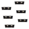 Set van 6 Durham LED Dubbele inbouwspots vierkant - 8 Watt 690 Lumen - 4000K neutraal wit - GU10 - Dimbaar Kantelbaar - Voor binnen - Zwart | HOFTRONIC