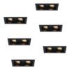 Set van 6 Durham LED Dubbele inbouwspots vierkant - 8 watt 690 lumen - 2700K Warm wit - GU10 - Dimbaar Kantelbaar - Voor binnen - Zwart | HOFTRONIC