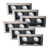 Set van 6 Durham - LED Inbouwspot - 8 Watt 690 Lumen - 6500K Daglicht wit - Dubbel - GU10 - Kantelbaar - Verzonken - IP20 voor binnen - Rechthoek - RVS | HOFTRONIC