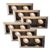 Set van 6 Durham - LED Inbouwspot - 8 watt 690 lumen - 2700K Warm wit - Dubbel - GU10 - Kantelbaar - Verzonken - IP20 voor binnen - Rechthoek - RVS | HOFTRONIC