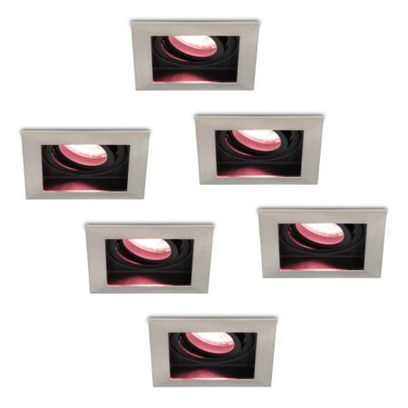 Set van 6 Durham smart inbouwspots vierkant - Wifi + Bluetooth - RGBWW - GU10 - Kantelbaar - Google Home