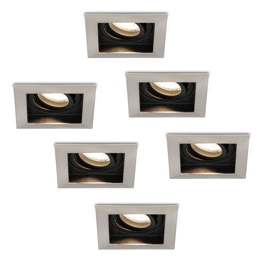 Set van 6 Durham vierkante LED inbouwspots - 4 Watt 345 Lumen - 4000K neutraal wit - GU10 - Dimbaar Kantelbaar - Voor binnen - RVS | HOFTRONIC