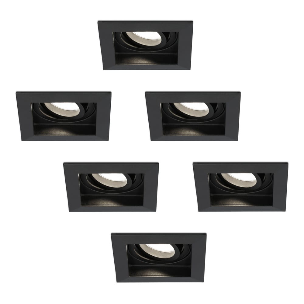 Set van 6 Durham vierkante LED inbouwspots - 4 Watt 345 Lumen - 4000K neutraal wit - GU10 - Dimbaar Kantelbaar - Voor binnen - Zwart | HOFTRONIC