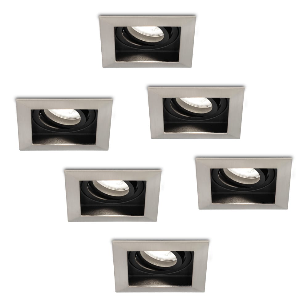 Set van 6 Durham vierkante LED inbouwspots - 4 Watt 345 Lumen - 6500K daglicht wit - GU10 - Dimbaar Kantelbaar - Voor binnen - RVS | HOFTRONIC