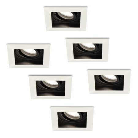 Set van 6 Durham vierkante LED inbouwspots - 4 Watt 345 Lumen - 6500K daglicht wit - GU10 - Dimbaar Kantelbaar - Voor binnen - Wit | HOFTRONIC