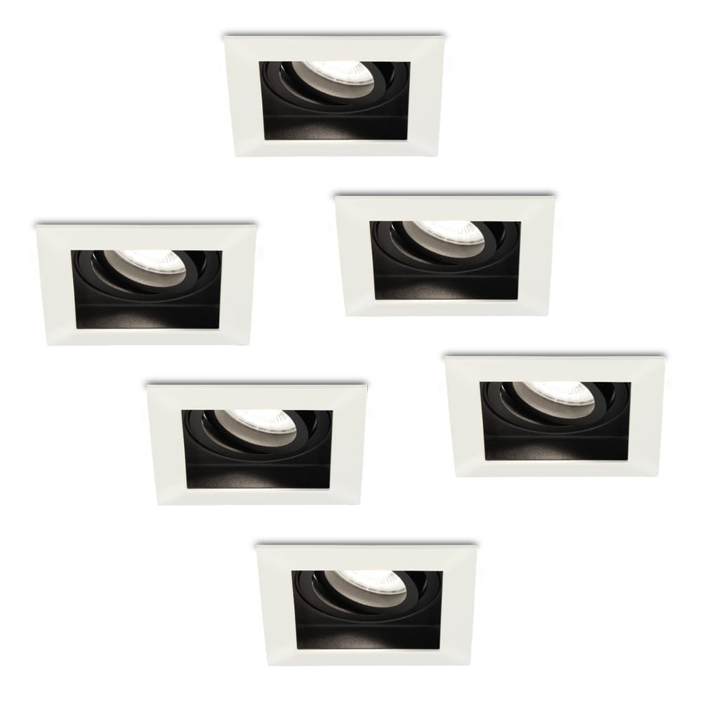 Set van 6 Durham vierkante LED inbouwspots - 4 Watt 345 Lumen - 6500K daglicht wit - GU10 - Dimbaar Kantelbaar - Voor binnen - Wit | HOFTRONIC