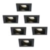 Set van 6 Durham vierkante LED inbouwspots - 4 Watt 345 lumen - 2700k warm wit - GU10 - Dimbaar Kantelbaar - Voor binnen - Zwart | HOFTRONIC