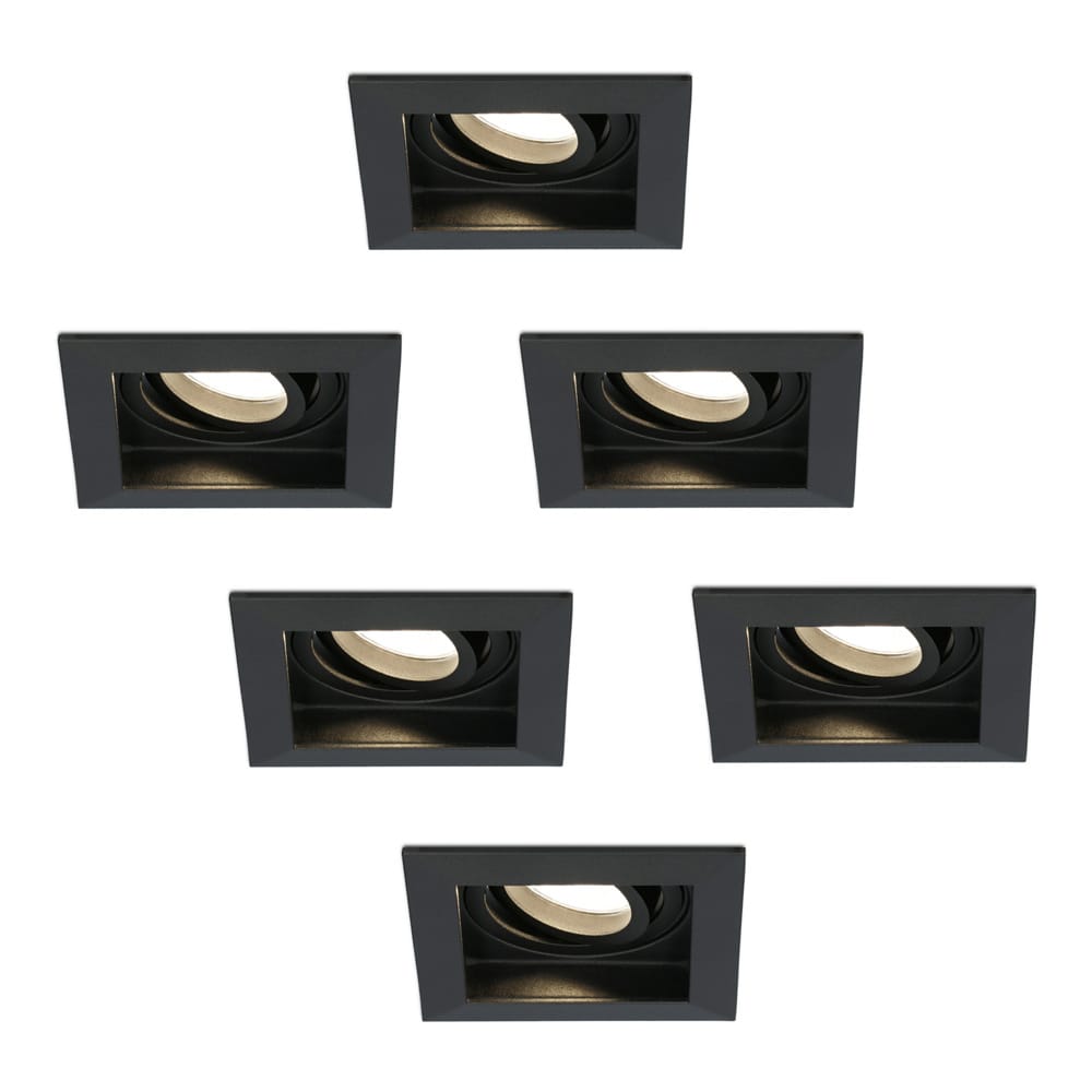 Set van 6 Durham vierkante LED inbouwspots - 4 Watt 345 lumen - 2700k warm wit - GU10 - Dimbaar Kantelbaar - Voor binnen - Zwart | HOFTRONIC