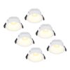 Set van 6 Finn LED inbouwspots - 10 Watt 900lm - 2700K warm wit - Dimbaar - Rond - Verzonken - IP44 waterdicht - Wit - Voor binnen
