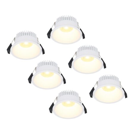 Set van 6 Finn LED inbouwspots - 10 Watt 900lm - 2700K warm wit - Dimbaar - Rond - Verzonken - IP44 waterdicht - Wit - Voor binnen