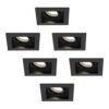 Set van 6 Fresno LED inbouwspots vierkant - GU10 - 4 Watt 345 Lumen - 4000K neutraal wit - Dimbaar - Kantelbaar - Verzonken - IP20 voor binnen - Zwart - Anti-glare | HOFTRONIC