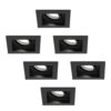 Set van 6 Fresno LED inbouwspots vierkant - GU10 - 4 Watt 345 Lumen - 6500K Daglicht Wit - Dimbaar - Kantelbaar - Verzonken - IP20 voor binnen - Zwart - Anti-glare | HOFTRONIC