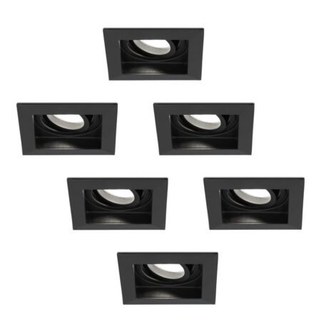 Set van 6 Fresno LED inbouwspots vierkant - GU10 - 4 Watt 345 Lumen - 6500K Daglicht Wit - Dimbaar - Kantelbaar - Verzonken - IP20 voor binnen - Zwart - Anti-glare | HOFTRONIC