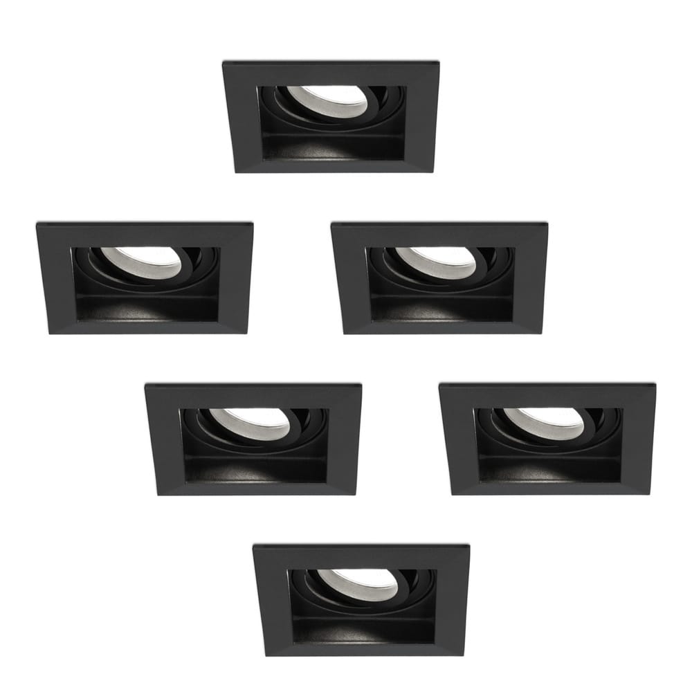 Set van 6 Fresno LED inbouwspots vierkant - GU10 - 4 Watt 345 Lumen - 6500K Daglicht Wit - Dimbaar - Kantelbaar - Verzonken - IP20 voor binnen - Zwart - Anti-glare | HOFTRONIC