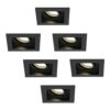 Set van 6 Fresno LED inbouwspots vierkant - GU10 - 4 Watt 345 lumen - 2700K Warm Wit - Dimbaar - Kantelbaar - Verzonken - IP20 voor binnen - Zwart | HOFTRONIC