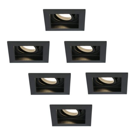 Set van 6 Fresno LED inbouwspots vierkant - GU10 - 4 Watt 345 lumen - 2700K Warm Wit - Dimbaar - Kantelbaar - Verzonken - IP20 voor binnen - Zwart | HOFTRONIC