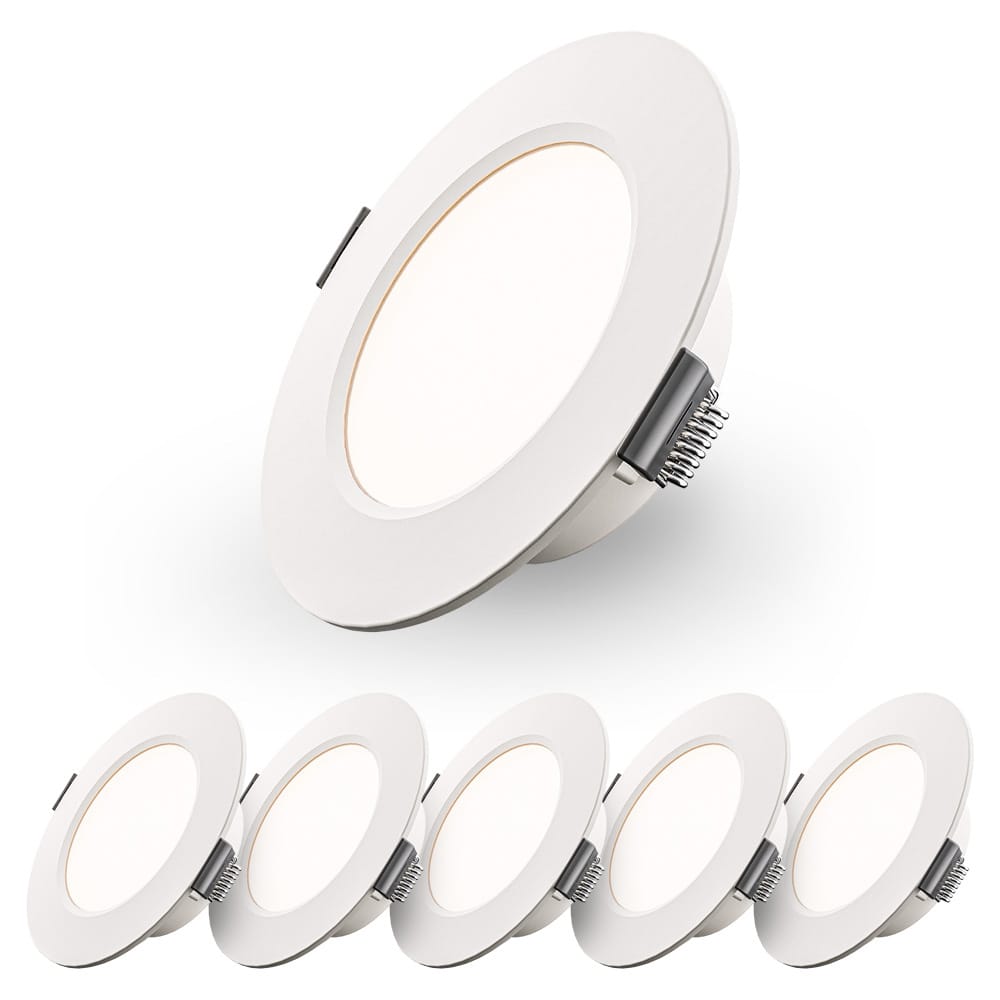 Set van 6 Georgia LED platte Inbouwspots wit - 6 Watt 490lm - Rond - 4000K Neutraal Wit - Ø120 mm - IP20 voor binnen - Inbouwdiepte 25mm | HOFTRONIC