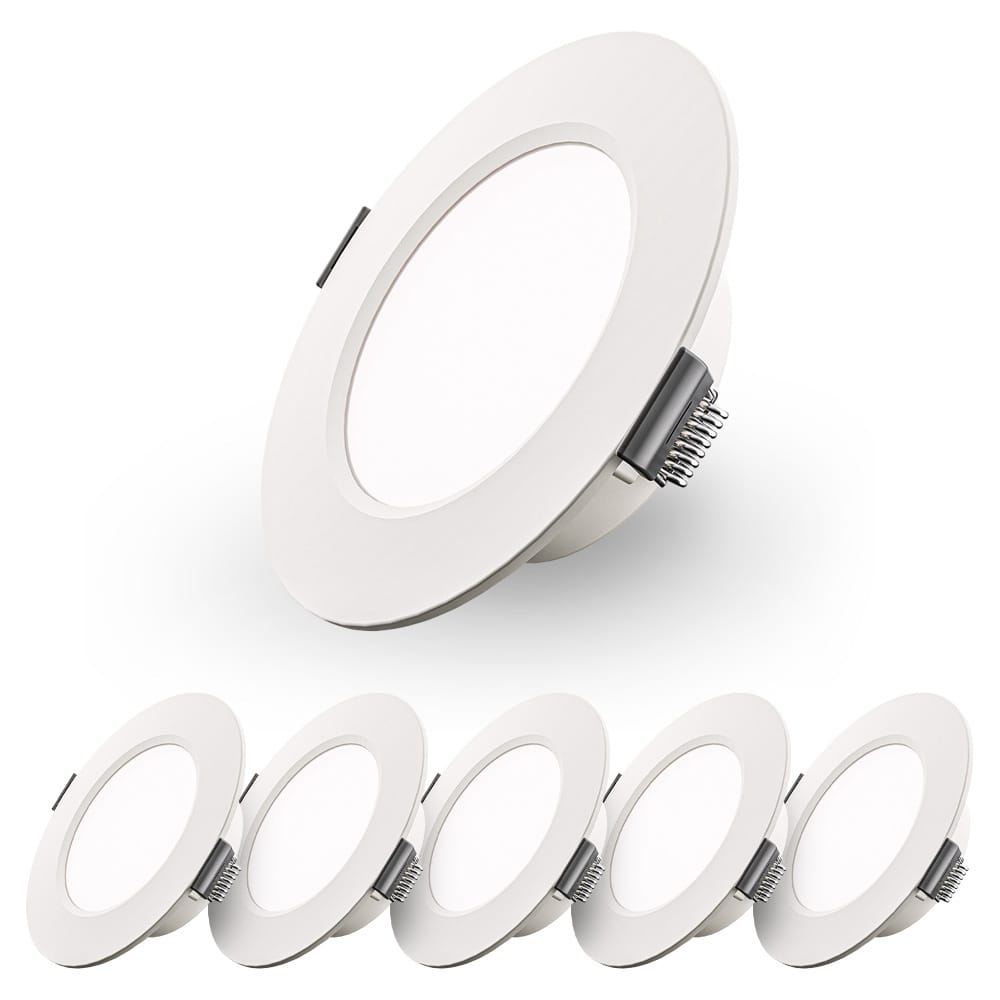 Set van 6 Georgia LED platte Inbouwspots wit - 6 Watt 490lm - Rond - 6500K Daglicht Wit - Ø120 mm - IP20 voor binnen - Inbouwdiepte 25mm | HOFTRONIC