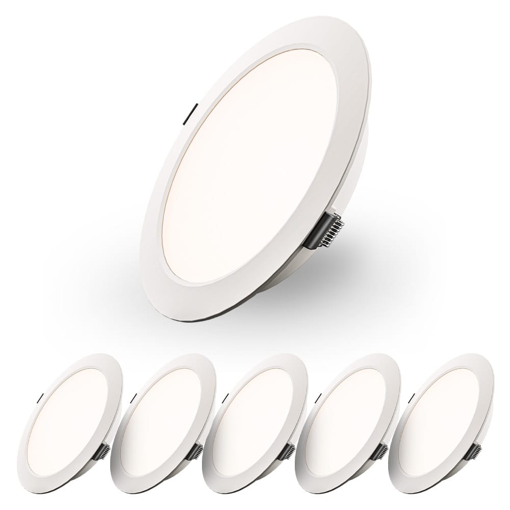 Set van 6 Georgia LED platte Inbouwspots wit - inbouwdiepte 25mm - 12W 1160lm - Rond - 4000K Neutraal Wit - Ø170 mm - IP20 voor binnen | HOFTRONIC