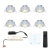 Set van 6 Granada LED Mini Inbouwspots met trafo en muurdimmer - 12 Volt 3 Watt 200 lumen - Dimbaar - Kantelbaar - Plat 35mm - 2700K - IP44 - RVS | HOFTRONIC