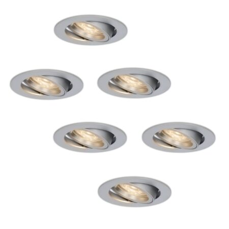 Set van 6 Jose LED inbouwspots - 5 Watt 400 lumen - 4000K Neutraal wit - GU10 - Dimbaar - Rond - Kantelbaar - Voor binnen - RVS | HOFTRONIC