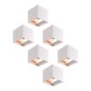Set van 6 Kansas LED Wandlampen - 7 Watt 660 lumen - IP65 Waterdicht - 3000K Warm Wit - Binnen en buiten - Kubus - Up & Down Light - Wit | HOFTRONIC