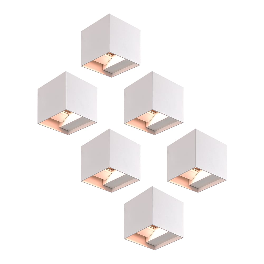 Set van 6 Kansas LED Wandlampen - 7W 560lm - IP65 - 3000K - Binnen en buiten - Kubus - Up & Down Light - Grijs | HOFTRONIC