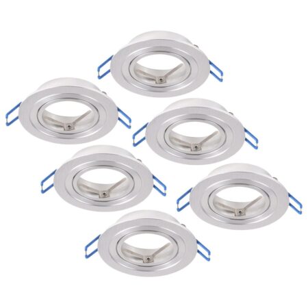 Set van 6 Kobi LED Inbouwspots - Kantelbaar - Diameter 90mm - Rond - GU10 Fitting inbouwarmatuur - IP20 voor binnen - Geborsteld RVS | HOFTRONIC