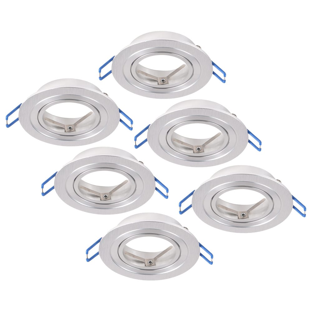 Set van 6 Kobi LED Inbouwspots - Kantelbaar - Diameter 90mm - Rond - GU10 Fitting inbouwarmatuur - IP20 voor binnen - Geborsteld RVS | HOFTRONIC