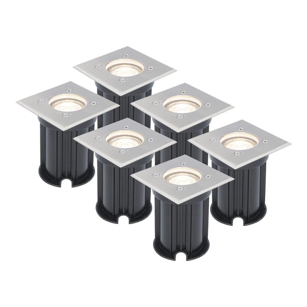 Set van 6 LED Grondspots vierkant buiten - Dimbaar - GU10 - 4000K neutraal wit - 4 Watt 345 Lumen - Tuinspot - Oprit - RVS - IP64 Waterdicht | HOFTRONIC