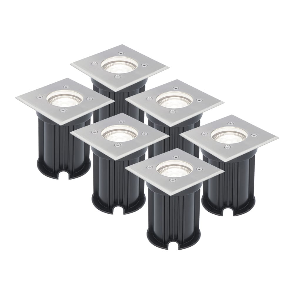 Set van 6 LED Grondspots vierkant buiten - Dimbaar - GU10 - 6500K daglicht wit - 4 Watt 345 Lumen - Tuinspot - Oprit - RVS - IP64 Waterdicht | HOFTRONIC