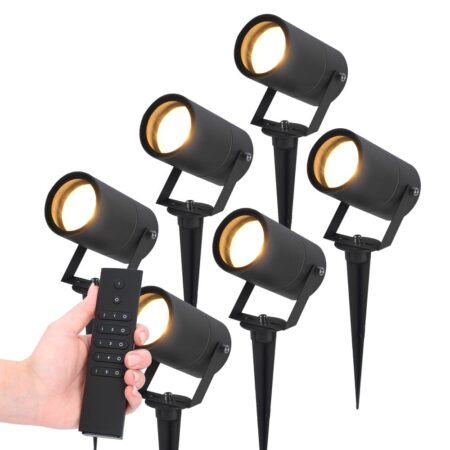 Set van 6 LED Prikspots Spikey - 4 Watt - 345lm - 2700K - zwart - IP65 Waterdicht - Incl. dimmer met afstandsbediening | HOFTRONIC
