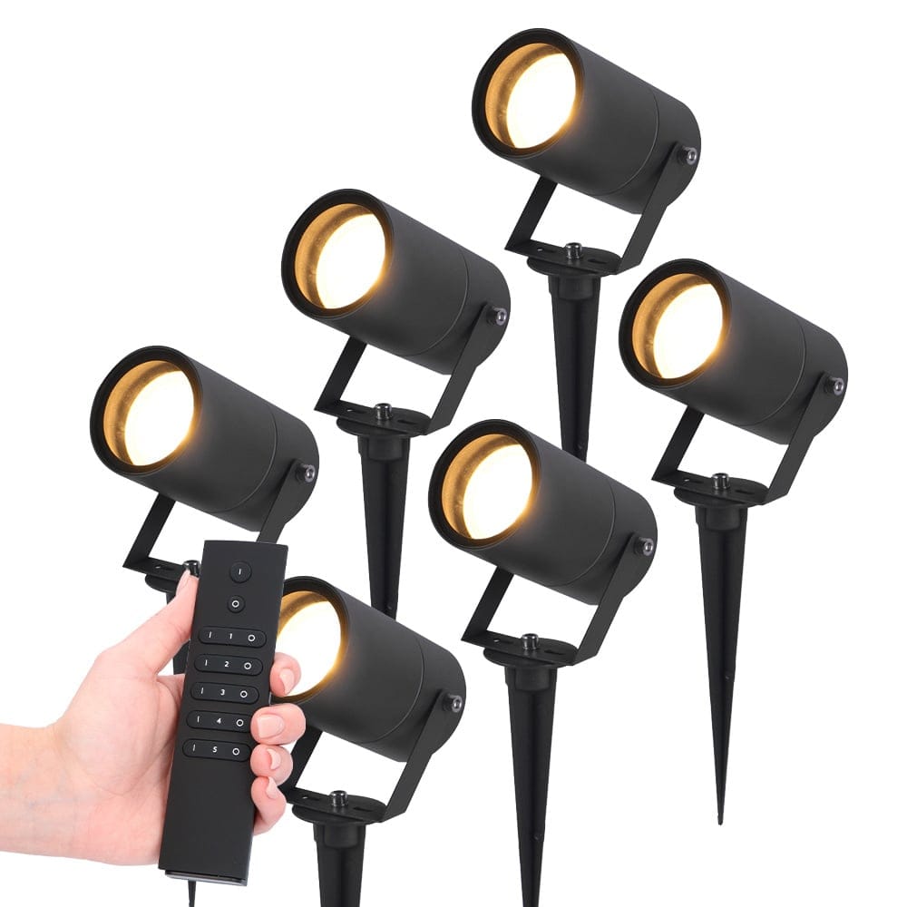 Set van 6 LED Prikspots Spikey - 4 Watt - 345lm - 2700K - zwart - IP65 Waterdicht - Incl. dimmer met afstandsbediening | HOFTRONIC