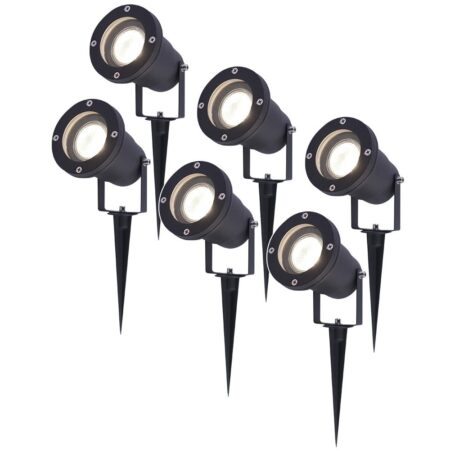 Set van 6 LED prikspots - 4 Watt 345 Lumen - Dimbaar - Kantelbaar - 4000K neutraal wit - GU10 - IP64 Waterdicht - Zwart - Tuinspots | HOFTRONIC