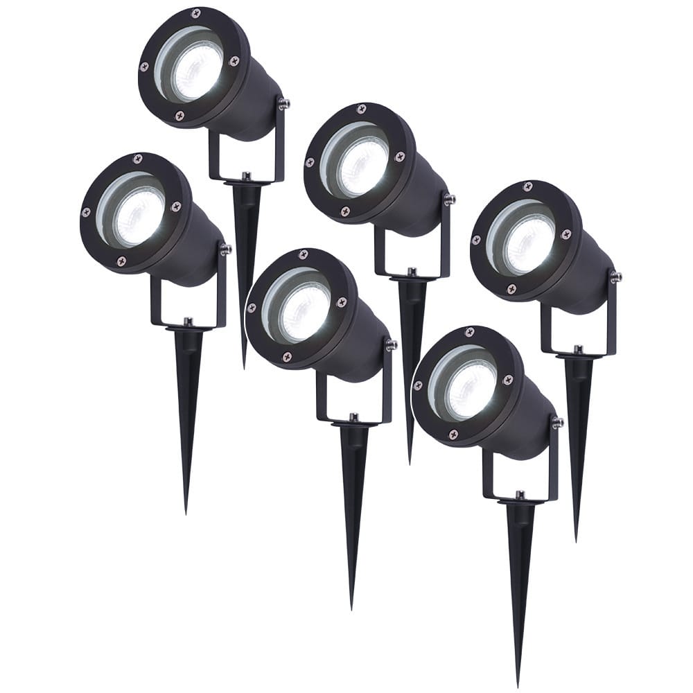 Set van 6 LED prikspots - 4 Watt 345 Lumen - Dimbaar - Kantelbaar - 6500K daglicht wit - GU10 - IP64 Waterdicht - Zwart - Tuinspots | HOFTRONIC
