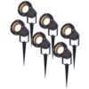 Set van 6 LED prikspots - 4 Watt 345 lumen - Dimbaar - Kantelbaar - 2700K warm wit - GU10 - IP65 Waterdicht - Zwart - Tuinspots | HOFTRONIC