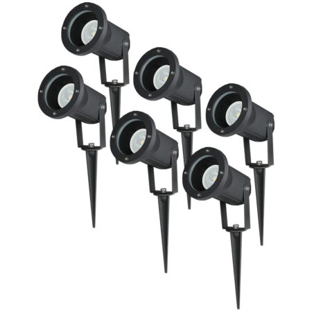 Set van 6 LED prikspots - Dimbaar - Kantelbaar - 4000K neutraal wit - 4 Watt 345 Lumen - IP65 - Waterdicht - Zwart - Tuinspot - tuinverlichting - padverlichting | HOFTRONIC