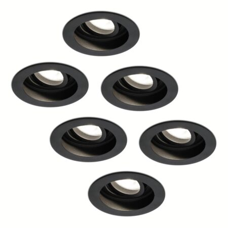 Set van 6 Laredo LED inbouwspots - GU10 4 Watt 345 Lumen - 4000K neutraal wit - Dimbaar - verzonken - Rond - Kantelbaar - IP20 Voor binnen - Zwart | HOFTRONIC