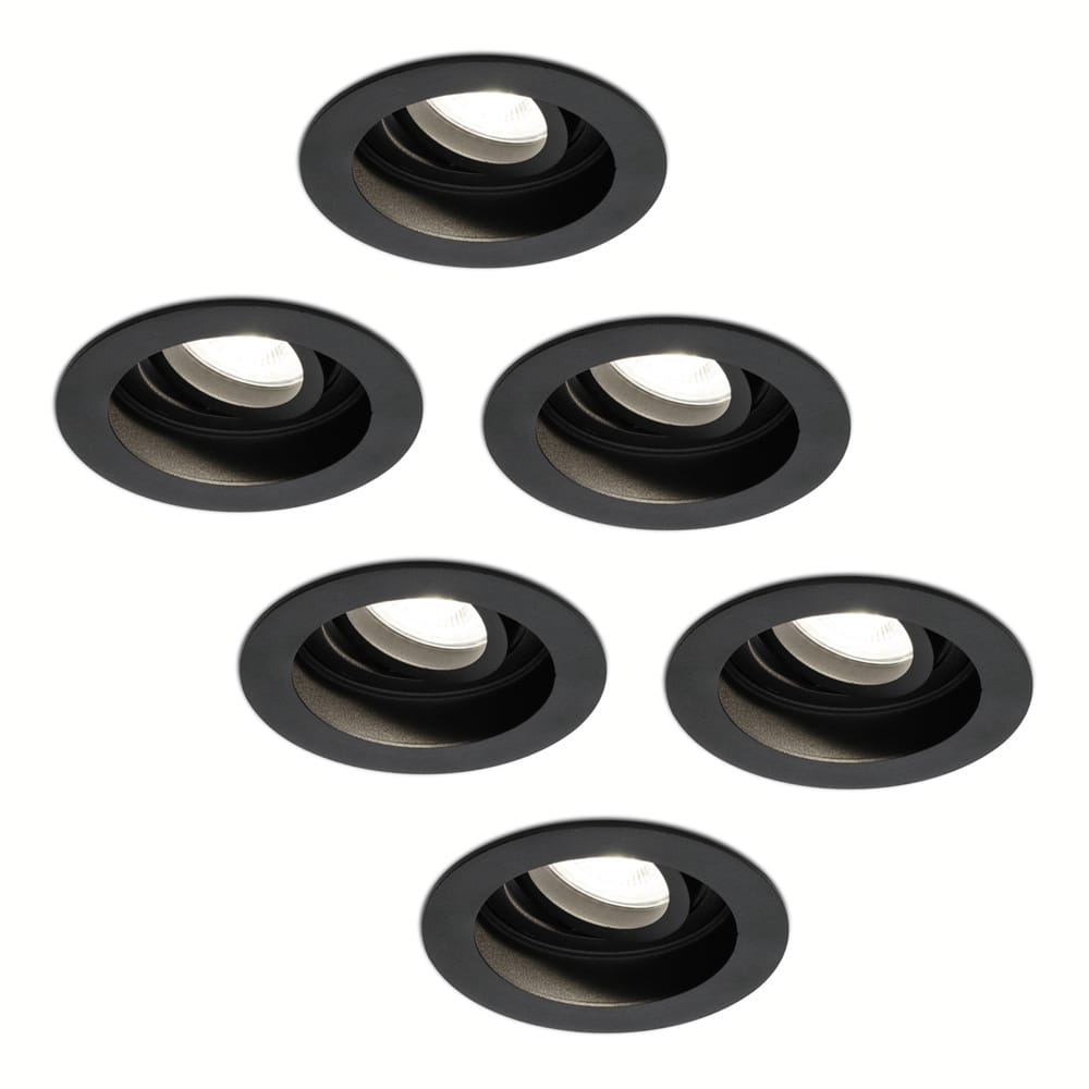 Set van 6 Laredo LED inbouwspots - GU10 4 Watt 345 Lumen - 4000K neutraal wit - Dimbaar - verzonken - Rond - Kantelbaar - IP20 Voor binnen - Zwart | HOFTRONIC