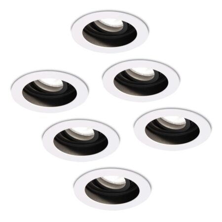 Set van 6 Laredo LED inbouwspots - GU10 4 Watt 345 Lumen - 6500K daglicht wit - Dimbaar - verzonken - Rond - Kantelbaar - IP20 Voor binnen - Wit | HOFTRONIC