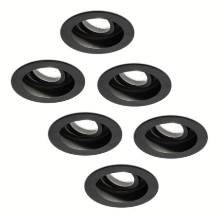 Set van 6 Laredo LED inbouwspots - GU10 4 Watt 345 Lumen - 6500K daglicht wit - Dimbaar - verzonken - Rond - Kantelbaar - IP20 Voor binnen - Zwart | HOFTRONIC