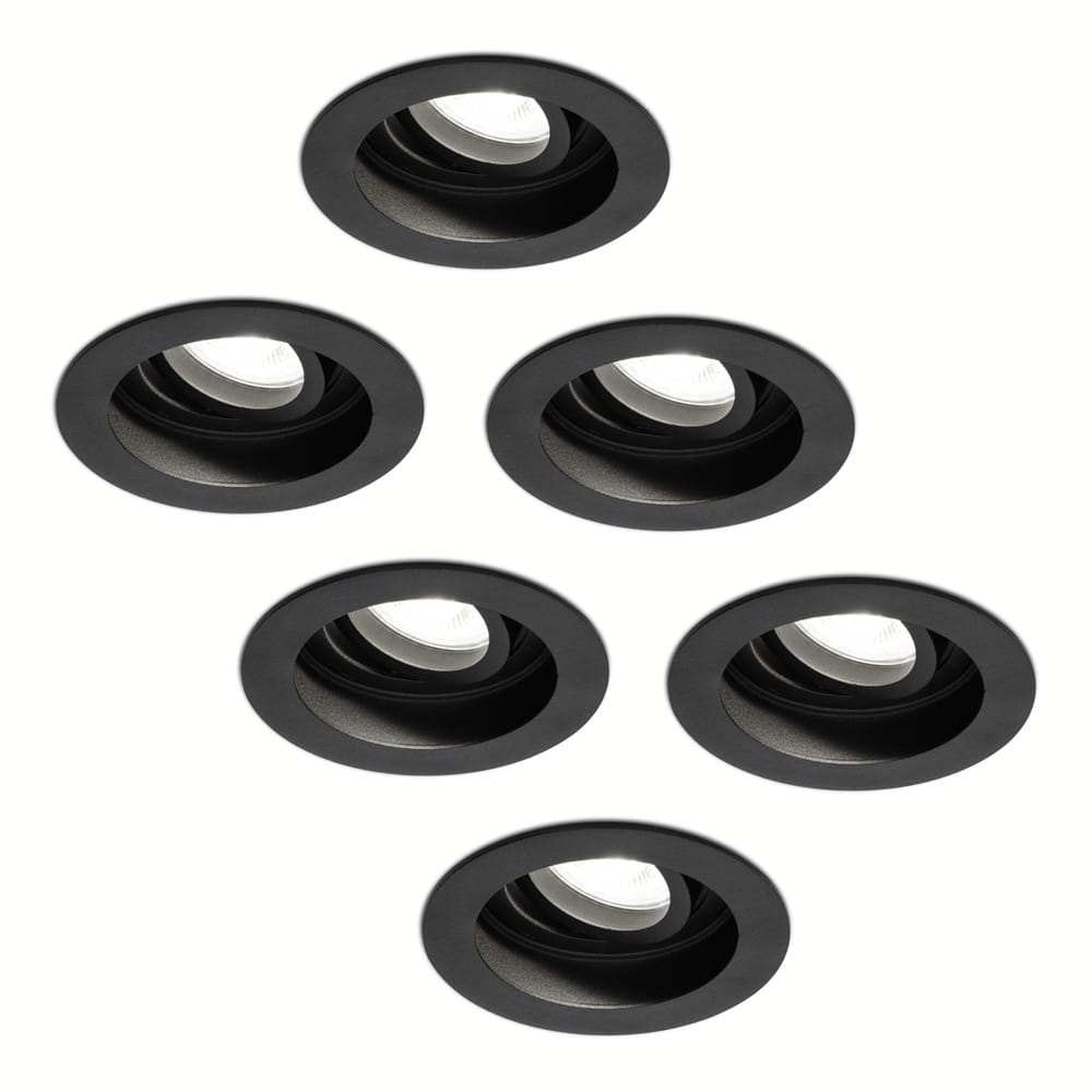 Set van 6 Laredo LED inbouwspots - GU10 4 Watt 345 Lumen - 6500K daglicht wit - Dimbaar - verzonken - Rond - Kantelbaar - IP20 Voor binnen - Zwart | HOFTRONIC