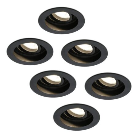 Set van 6 Laredo LED inbouwspots - GU10 4 Watt 345 lumen - 2700K Warm wit - Dimbaar - verzonken - Rond - Kantelbaar - IP20 Voor binnen - Zwart | HOFTRONIC