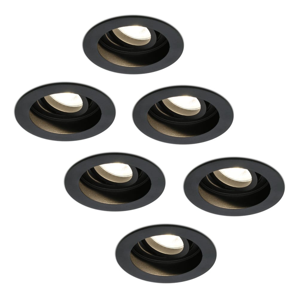 Set van 6 Laredo LED inbouwspots - GU10 4 Watt 345 lumen - 2700K Warm wit - Dimbaar - verzonken - Rond - Kantelbaar - IP20 Voor binnen - Zwart | HOFTRONIC