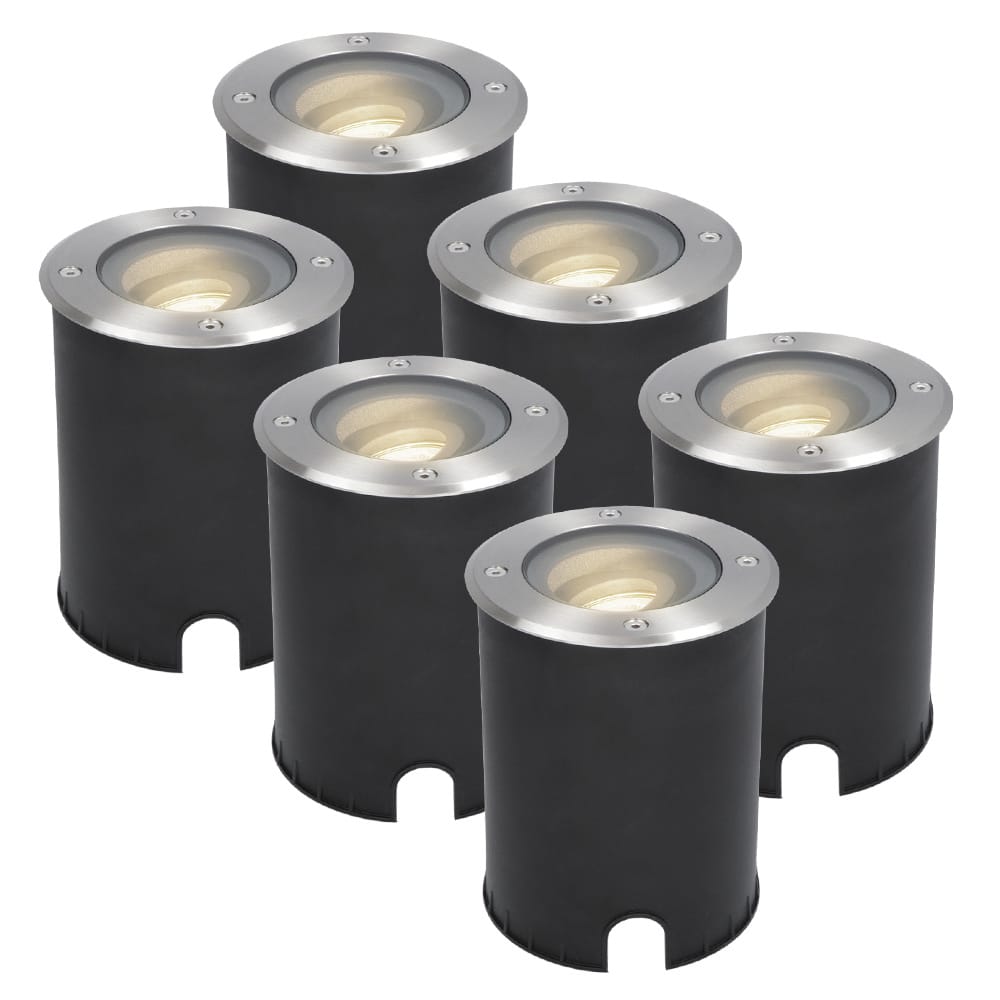 Set van 6 Lilly LED Grondspots - Dimbaar - Kantelbaar - GU10 - 4000K neutraal wit - 4 Watt 345 Lumen - Rond - IK10 - RVS - IP67 waterdicht | HOFTRONIC