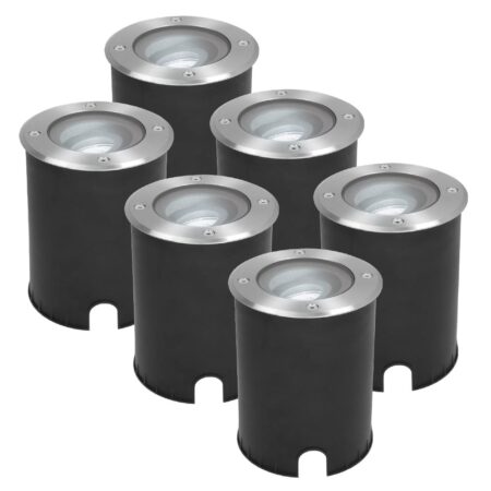 Set van 6 Lilly LED Grondspots - Dimbaar - Kantelbaar - GU10 - 6500K daglicht wit - 4 Watt 345 Lumen - Rond - IK10 - RVS - IP67 waterdicht | HOFTRONIC