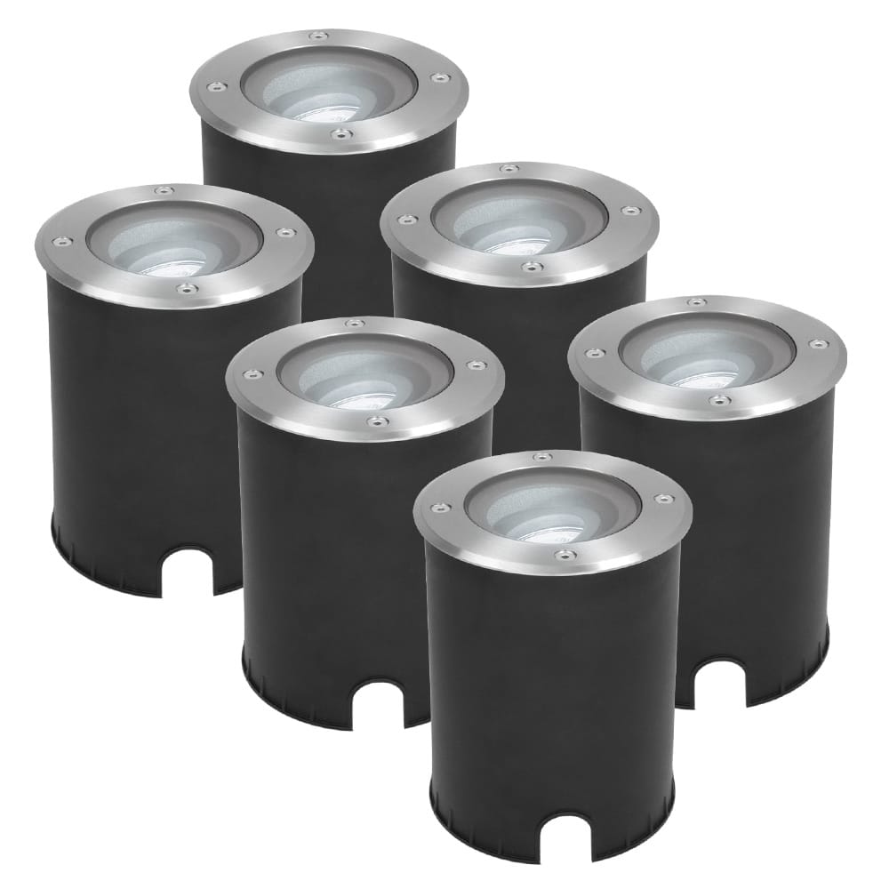 Set van 6 Lilly LED Grondspots - Dimbaar - Kantelbaar - GU10 - 6500K daglicht wit - 4 Watt 345 Lumen - Rond - IK10 - RVS - IP67 waterdicht | HOFTRONIC