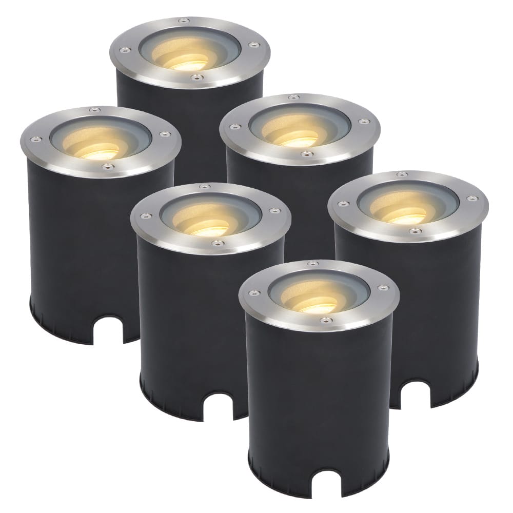 Set van 6 Lilly LED Grondspots - Dimbaar - Kantelbaar - GU10 - Rond - 2700K warm wit - 4 Watt 345 lumen - IK10 - RVS - IP67 waterdicht | HOFTRONIC