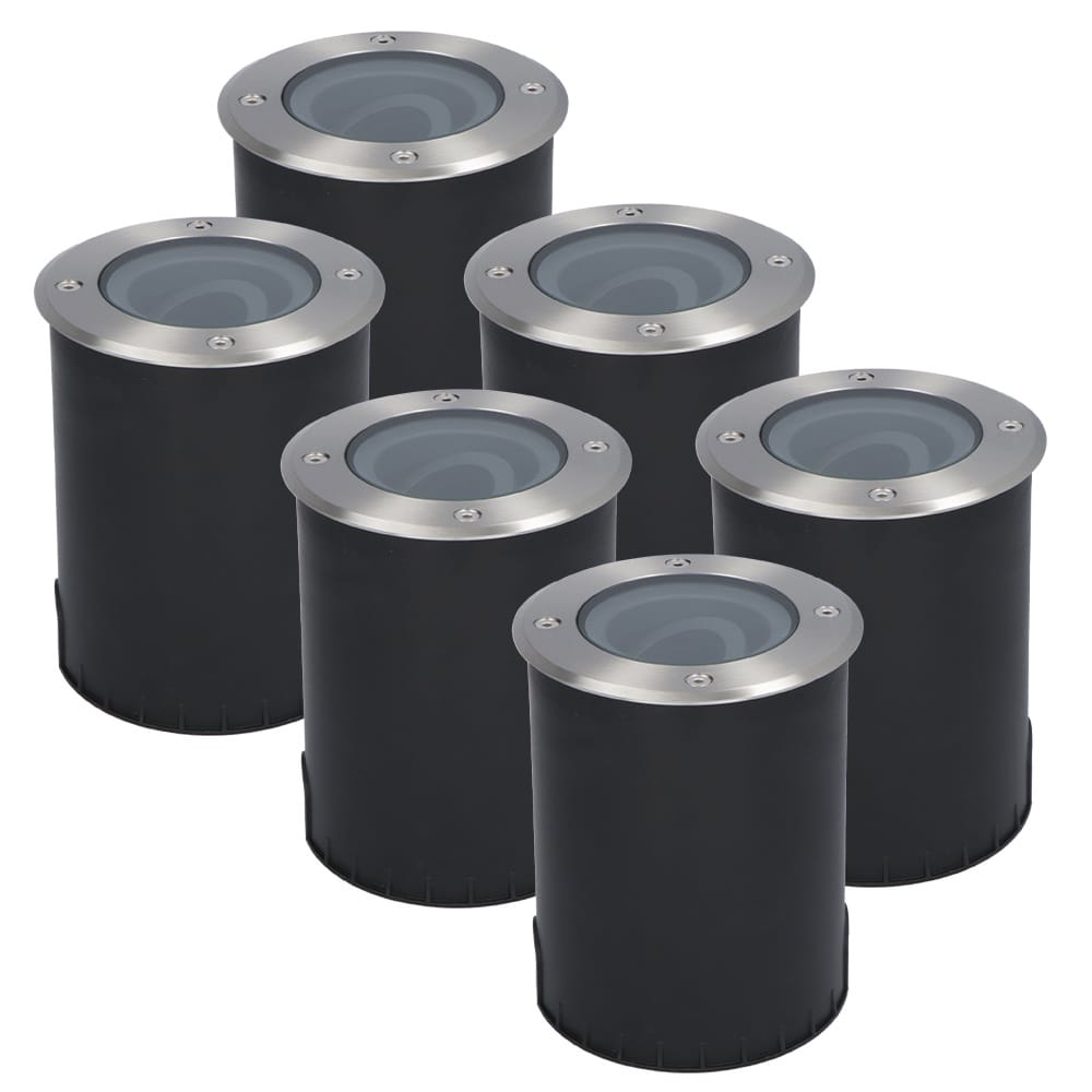 Set van 6 Lilly LED Grondspots - Dimbaar - Kantelbaar - GU10 fitting - Rond - IK10 - Tuinspot - Oprit - RVS - IP67 waterdicht | HOFTRONIC