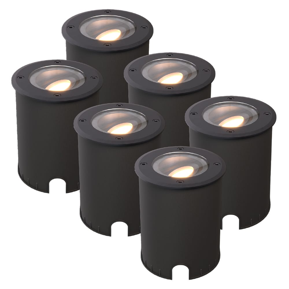 Set van 6 Lilly dimbare LED Grondspot - Kantelbaar - Overrijdbaar - Rond - 2700K warm wit - IP67 waterdicht - 3 jaar garantie - Zwart | HOFTRONIC